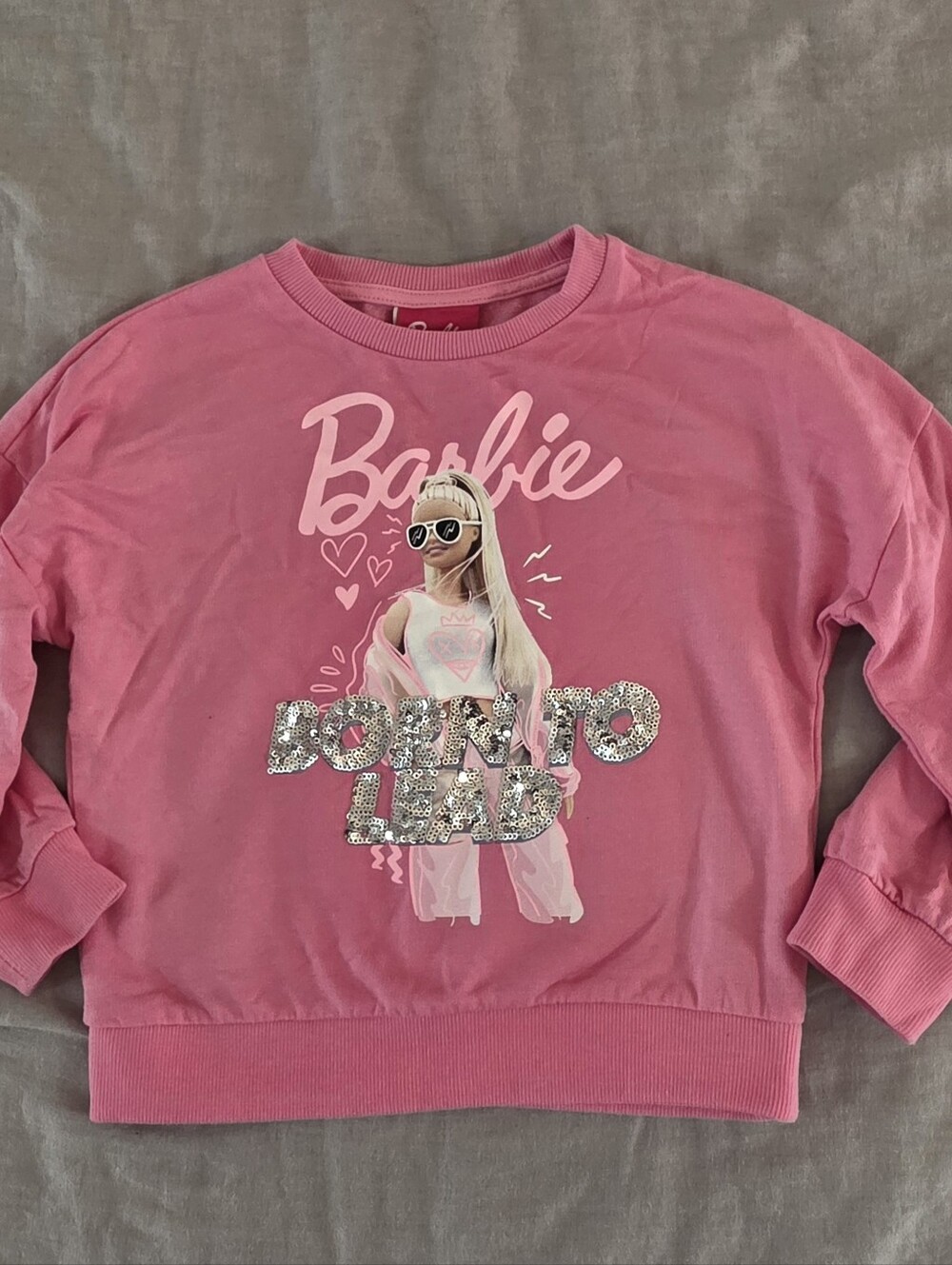 Barbie Girls Born to Lead Sequin Graphic Pink Sweatshirt Size 5